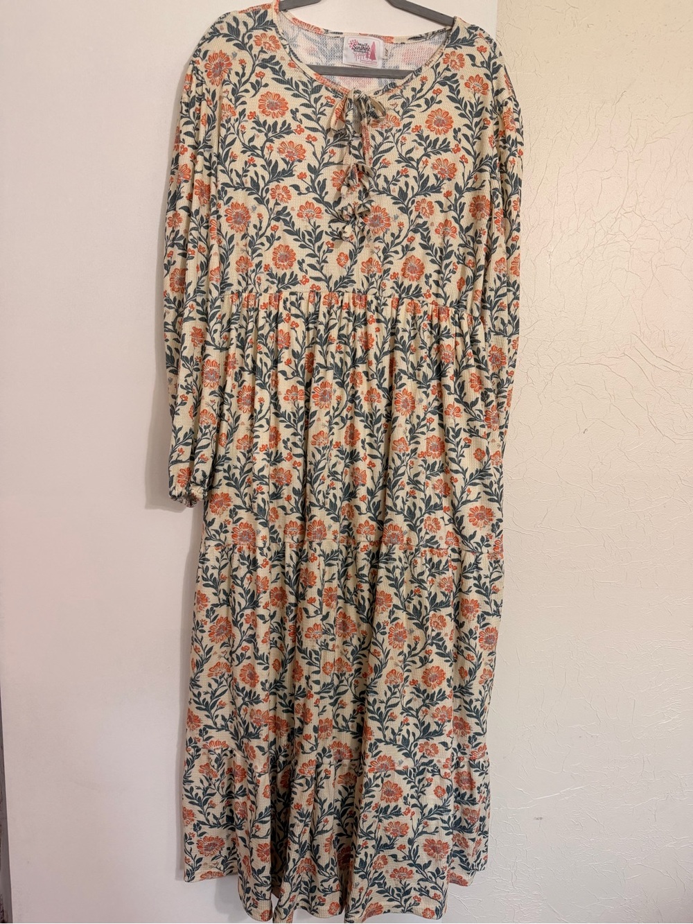 Floral Tie-Neck Maxi Dress in Cream and Orange